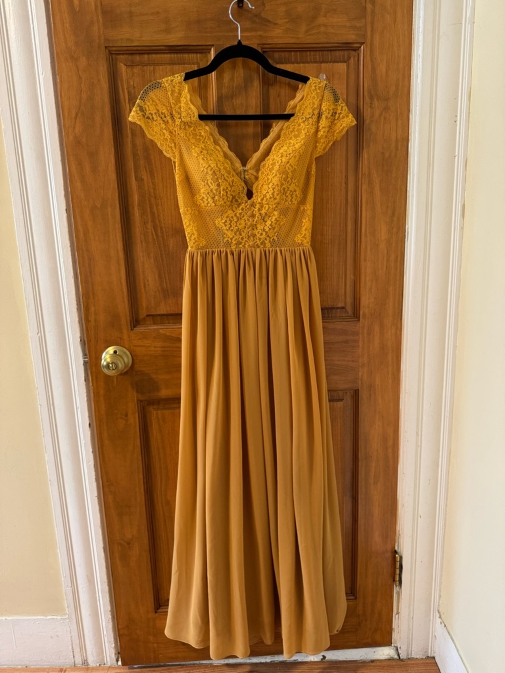 Custom Lace V-Neck Bridesmaid Dress in Mustard
